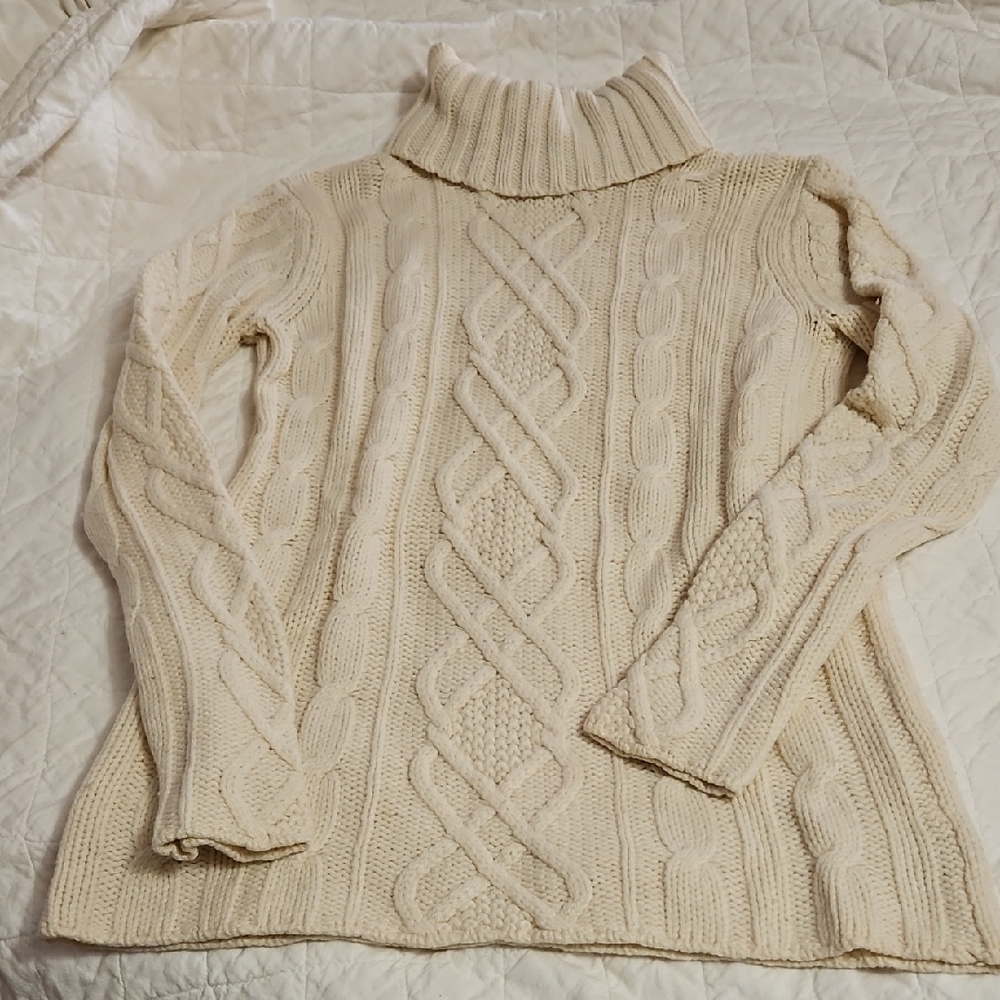 Eddie Bauer Ivory Cable Knit Turtleneck Sweater